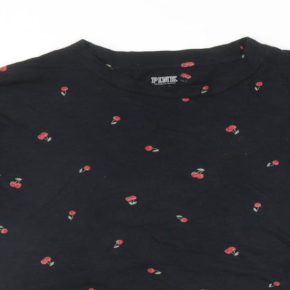 Womens UK Size M PINK Black Cropped T-Shirt