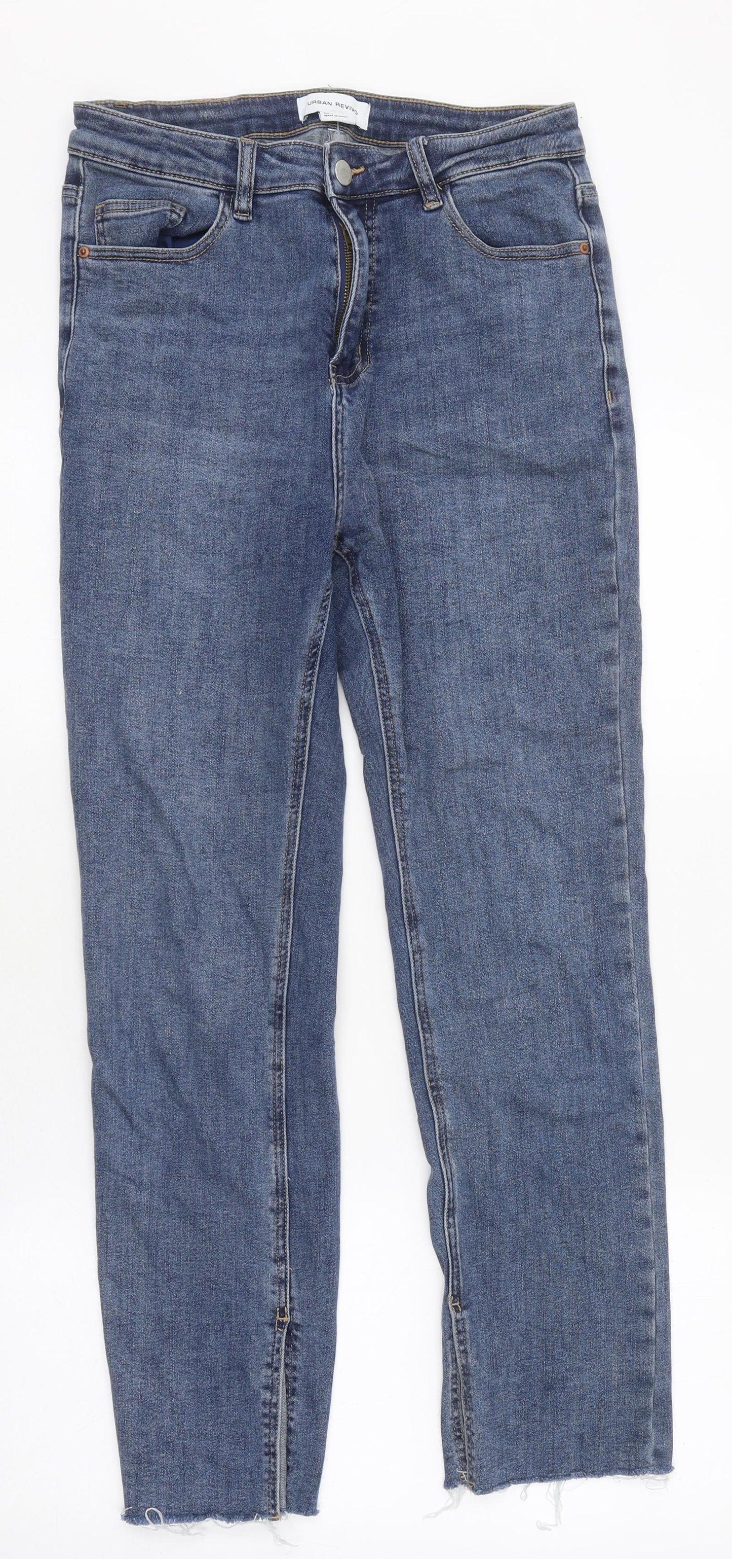 Urban Revivo Womens Blue 100% Cotton Straight Jeans Size 32 in L29 in Regular Zip