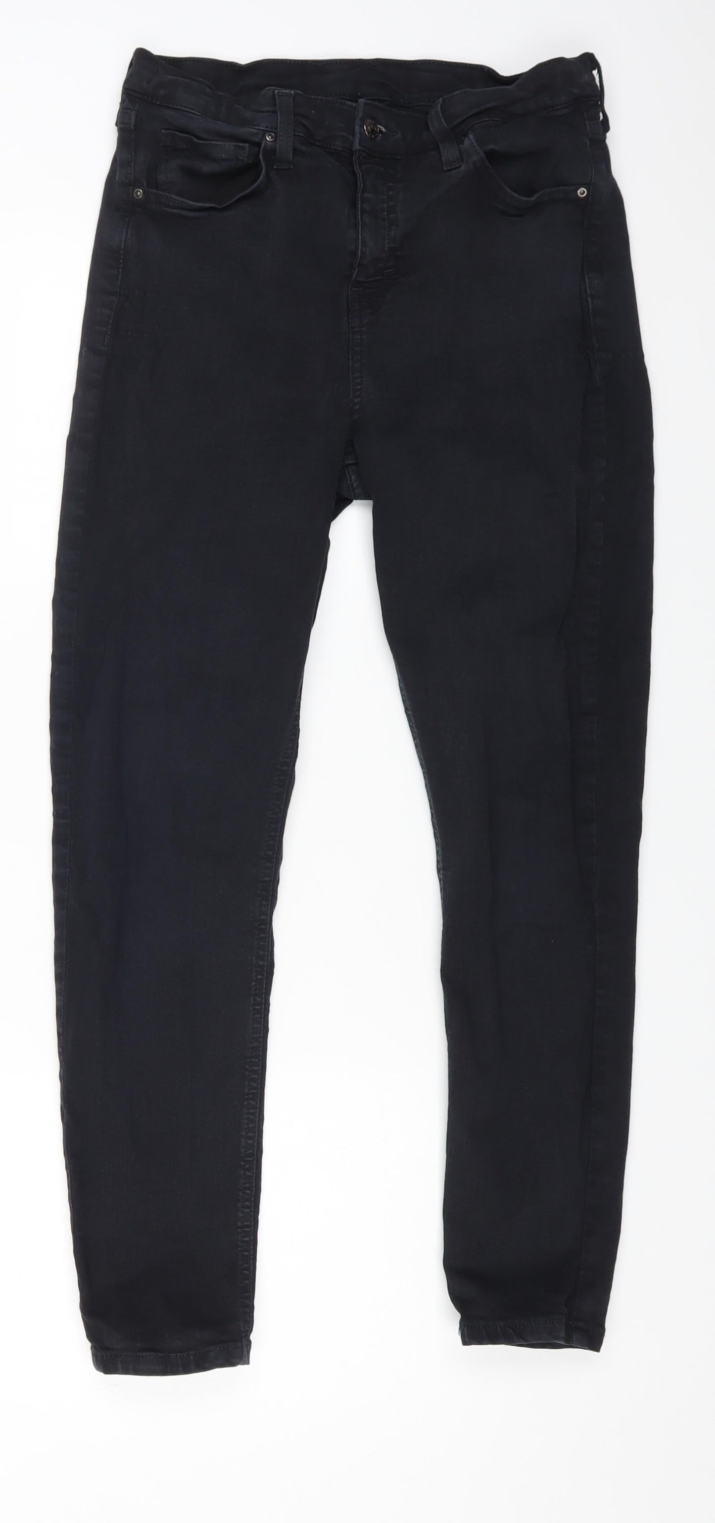 Topshop Womens Black Cotton Straight Jeans Size 30 in L24 in Regular Zip