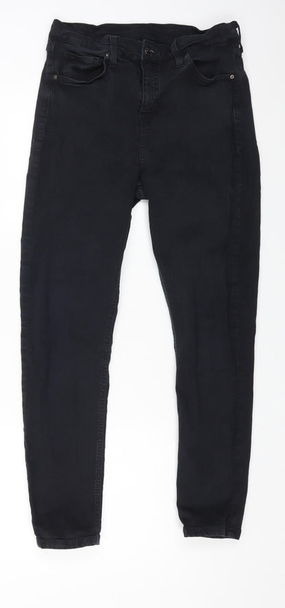 Topshop Womens Black Cotton Straight Jeans Size 30 in L24 in Regular Zip