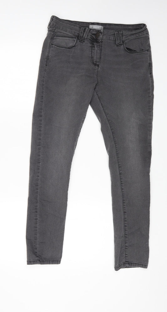 Marks and Spencer Womens Grey Cotton Skinny Jeans Size 12 L25 in Regular Zip