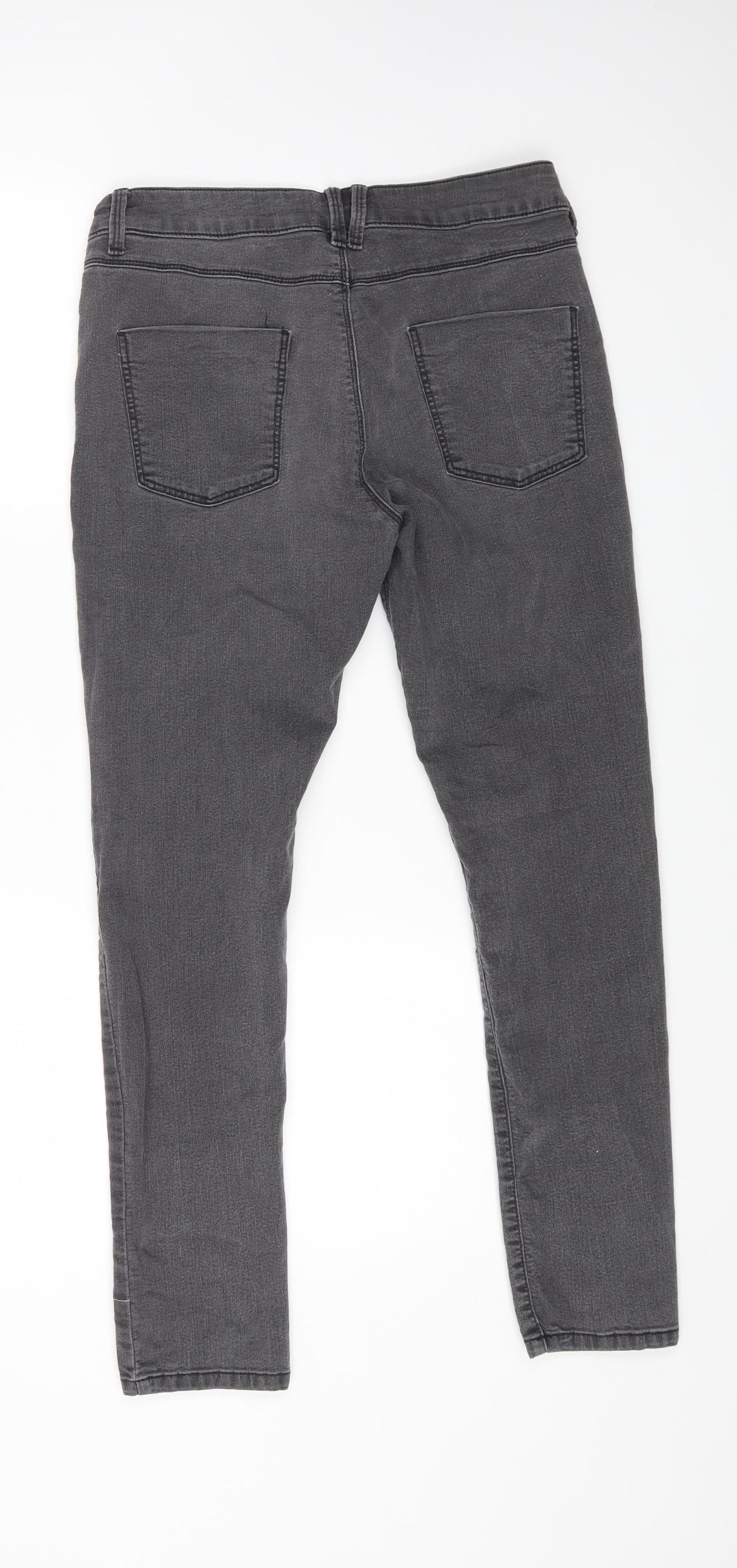 Marks and Spencer Womens Grey Cotton Skinny Jeans Size 12 L25 in Regular Zip