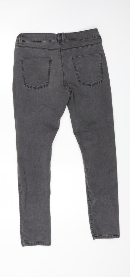 Marks and Spencer Womens Grey Cotton Skinny Jeans Size 12 L25 in Regular Zip