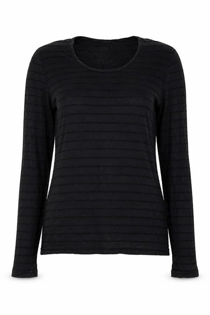 Memo Womens Black Striped Cotton Basic Blouse Size S Scoop Neck - Mesh Striped