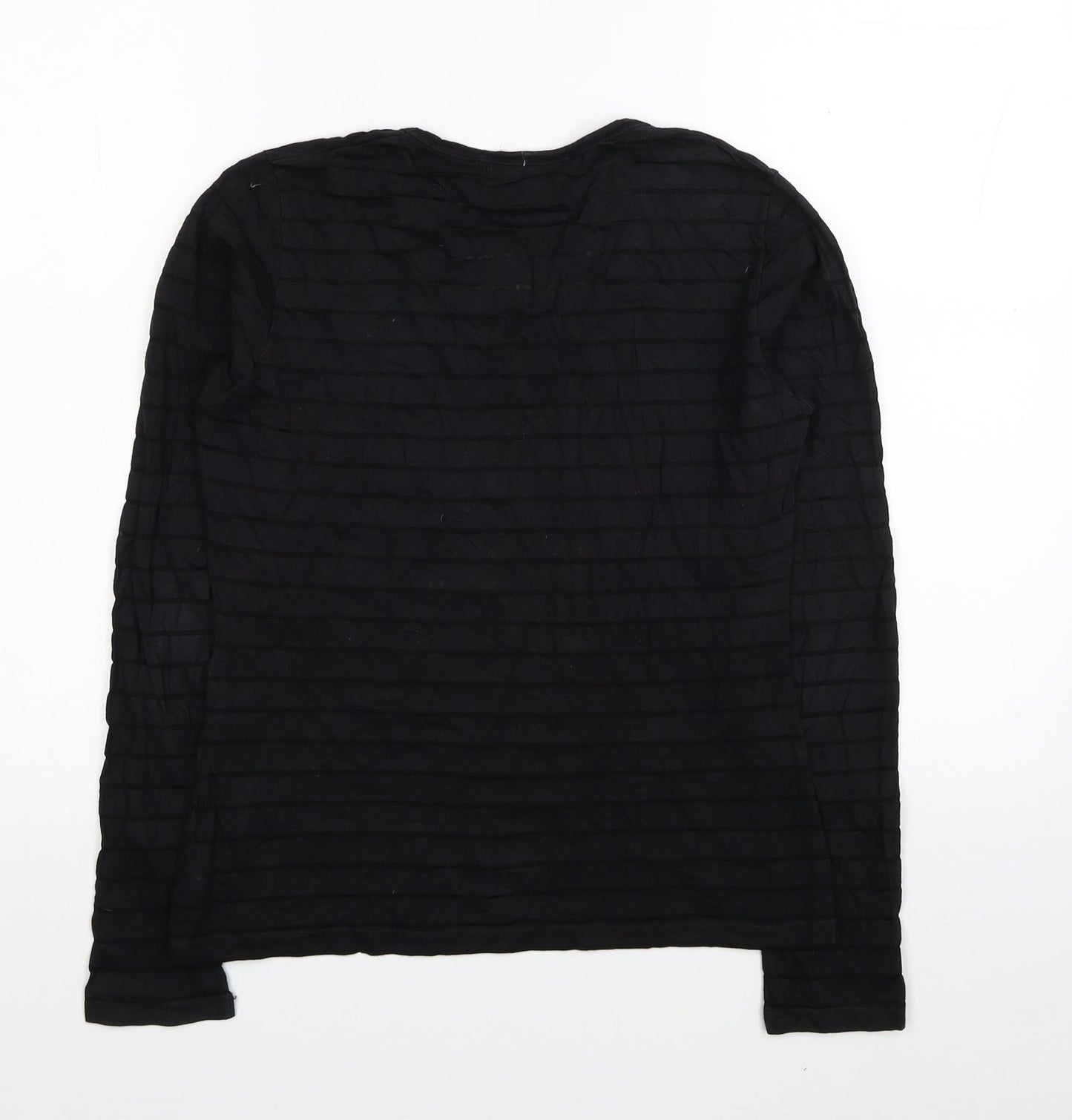 Memo Womens Black Striped Cotton Basic Blouse Size S Scoop Neck - Mesh Striped