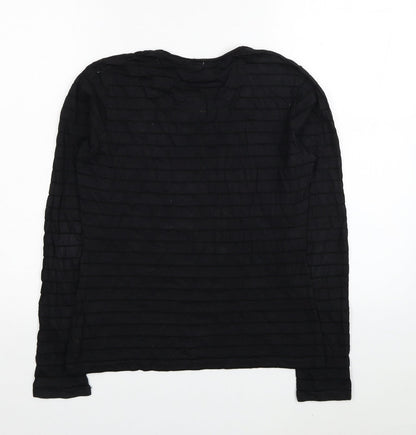 Memo Womens Black Striped Cotton Basic Blouse Size S Scoop Neck - Mesh Striped