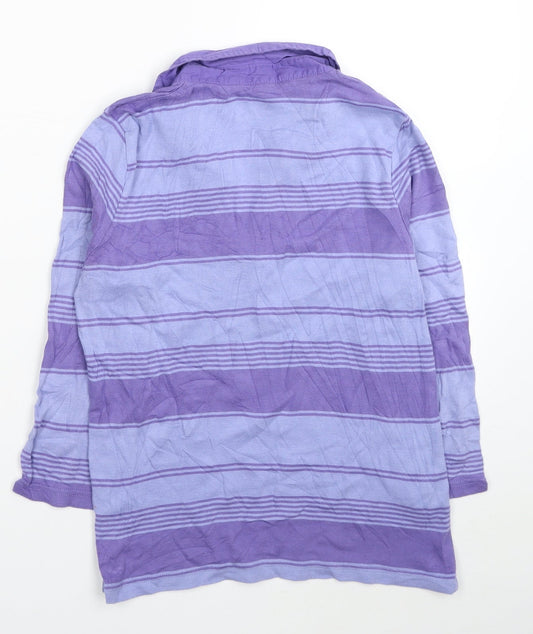 Maine Womens Purple Striped Cotton Jersey T-Shirt Size 12 V-Neck