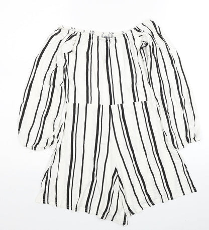 Boohoo Womens White Pinstripe Viscose Playsuit One-Piece Size 8 L3 in Pullover