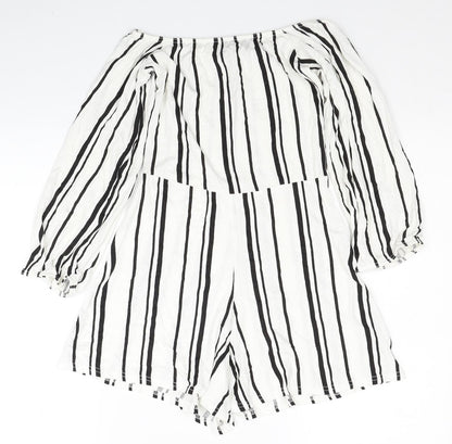 Boohoo Womens White Pinstripe Viscose Playsuit One-Piece Size 8 L3 in Pullover