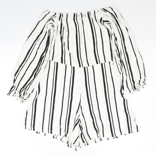 Boohoo Womens White Pinstripe Viscose Playsuit One-Piece Size 8 L3 in Pullover