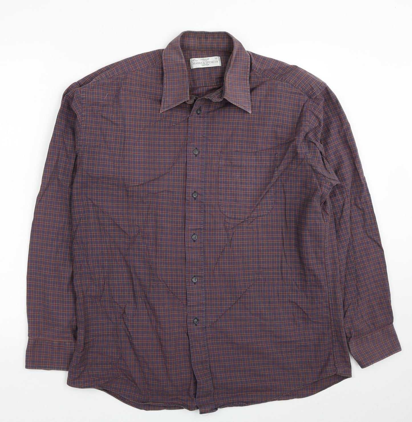 Mens UK Size 16 Marks and Spencer Grey  Button-Up Long Sleeve Casual Shirt