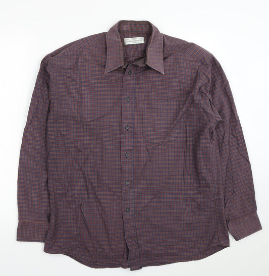 Mens UK Size 16 Marks and Spencer Grey  Button-Up Long Sleeve Casual Shirt