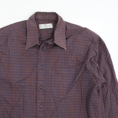 Mens UK Size 16 Marks and Spencer Grey  Button-Up Long Sleeve Casual Shirt