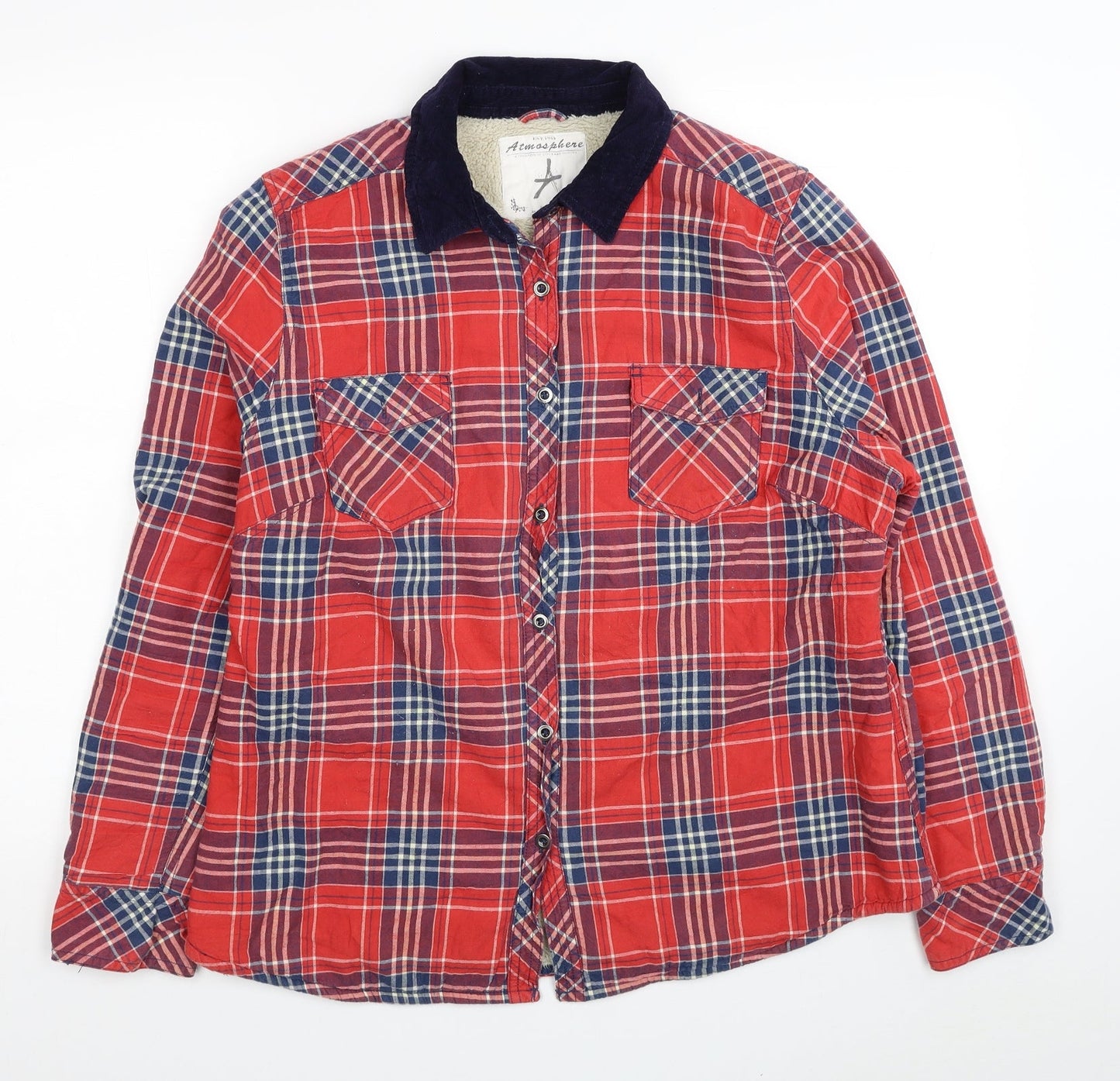Atmosphere Womens Red Plaid Jacket Size 16 Button