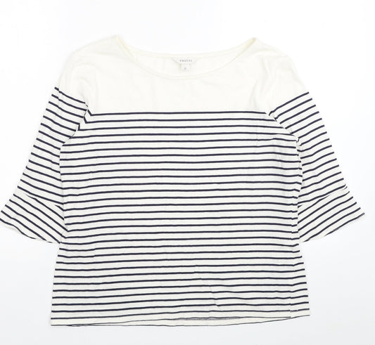 Precis Womens White Striped Cotton Basic T-Shirt Size M Boat Neck