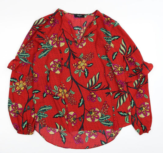 Papaya Womens Red Floral Polyester Basic Blouse Size 10 V-Neck