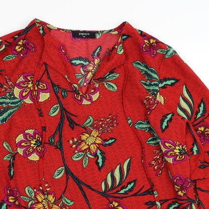 Papaya Womens Red Floral Polyester Basic Blouse Size 10 V-Neck