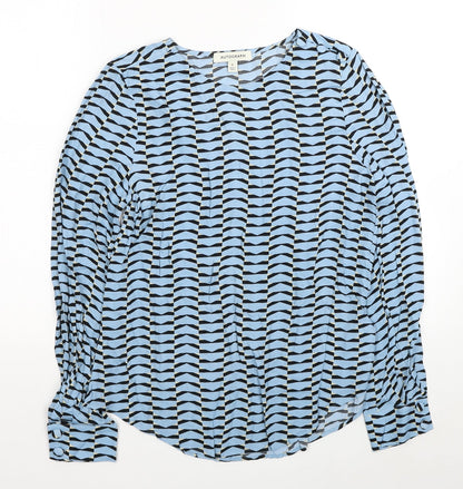Autograph Womens Blue Geometric Viscose Basic Blouse Size 6 Scoop Neck