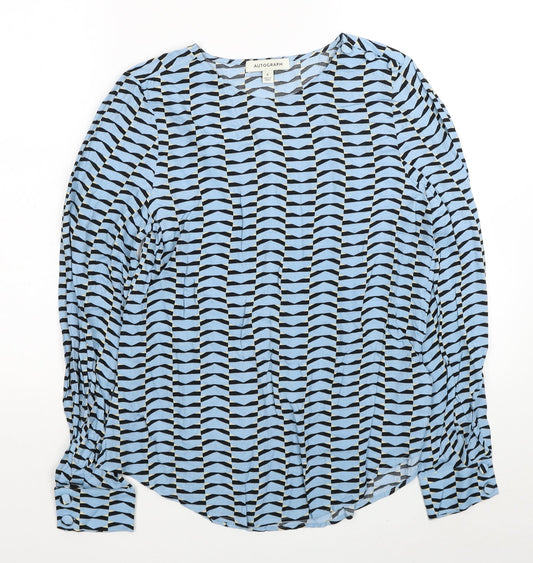 Autograph Womens Blue Geometric Viscose Basic Blouse Size 6 Scoop Neck