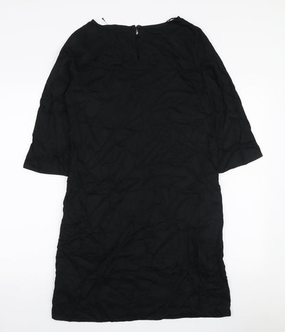 Marks and Spencer Womens Black Viscose A-Line Size 8 Boat Neck Button