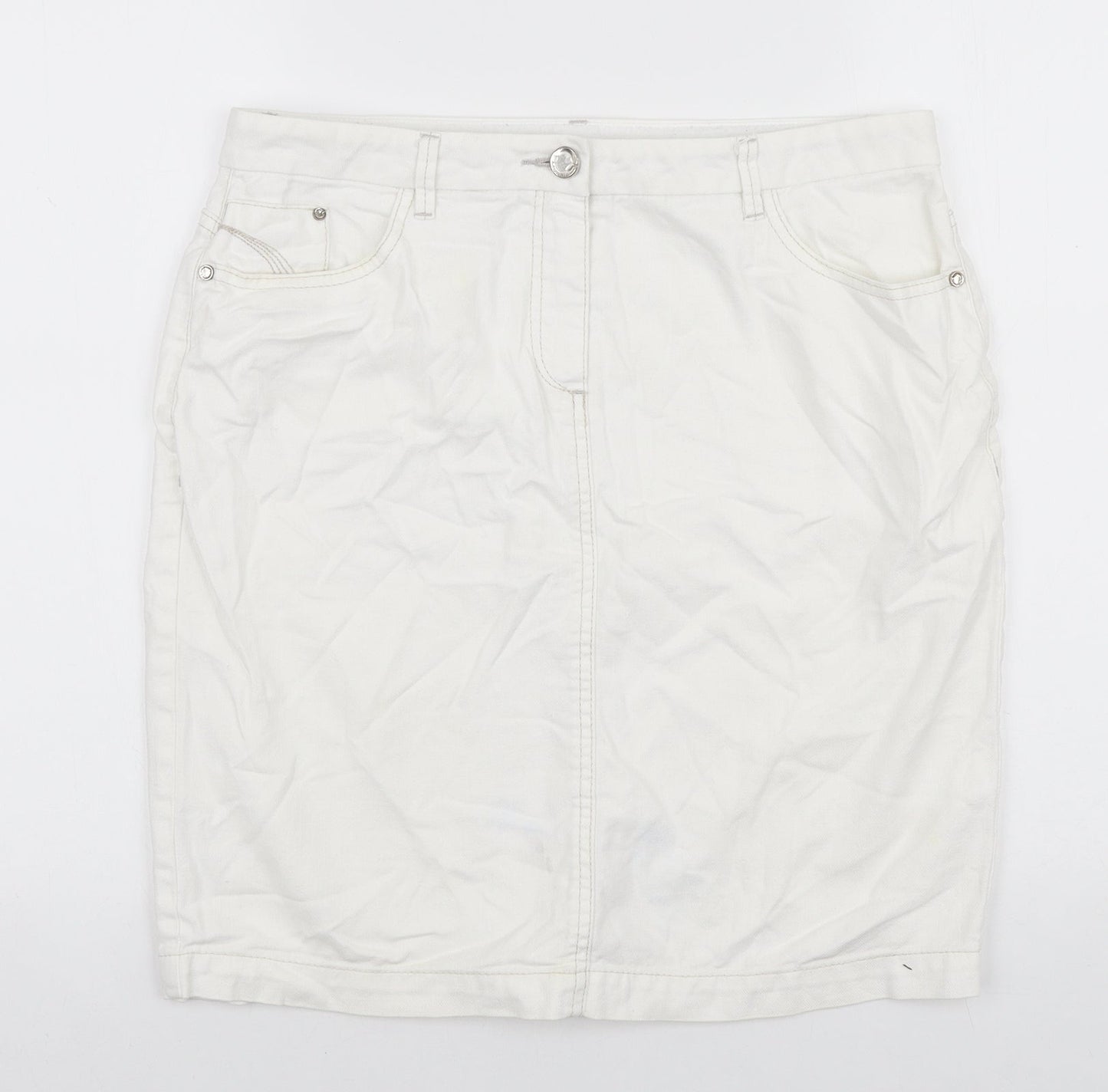 Autograph Womens White Cotton Straight & Pencil Skirt Size 12 Zip