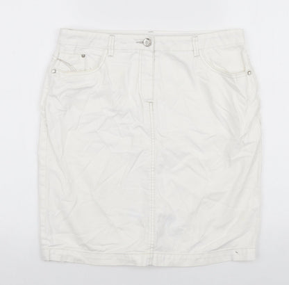 Autograph Womens White Cotton Straight & Pencil Skirt Size 12 Zip