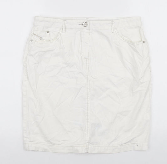 Autograph Womens White Cotton Straight & Pencil Skirt Size 12 Zip