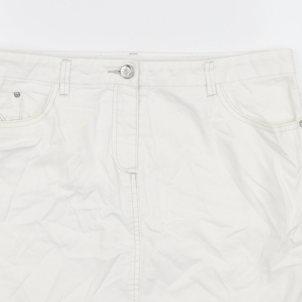 Autograph Womens White Cotton Straight & Pencil Skirt Size 12 Zip