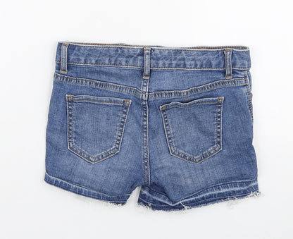 Gap Girls Blue Cotton Hot Pants Shorts Size 8 Years Regular Zip - Distressed hem