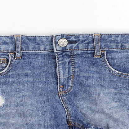 Gap Girls Blue Cotton Hot Pants Shorts Size 8 Years Regular Zip - Distressed hem