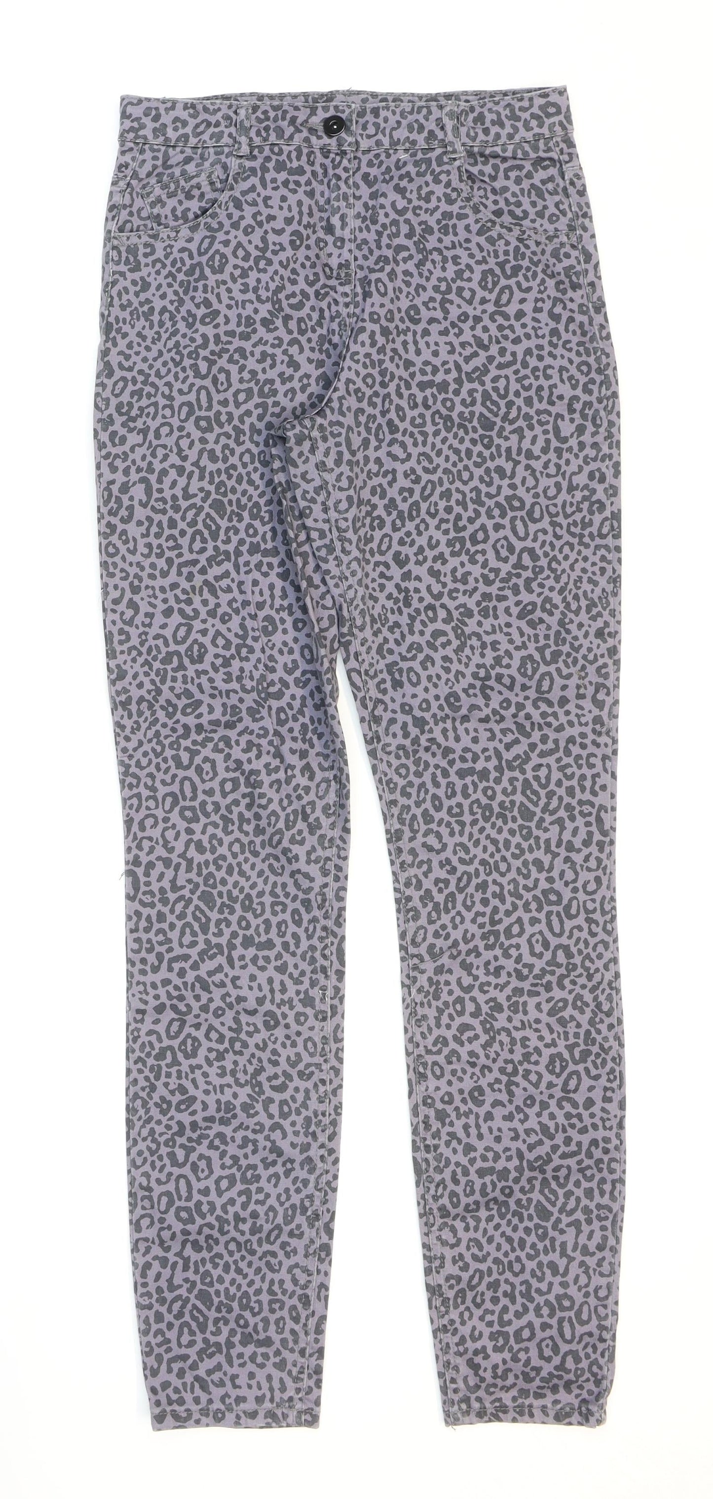 George Girls Purple Animal Print Cotton Skinny Jeans Size 13-14 Years Regular Zip
