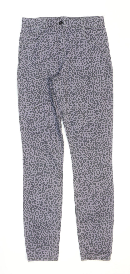 George Girls Purple Animal Print Cotton Skinny Jeans Size 13-14 Years Regular Zip