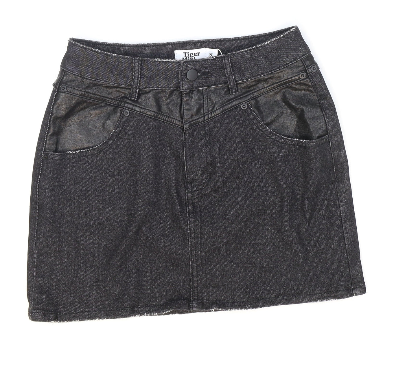 Tiger Mist Womens Black Cotton Mini Skirt Size S Zip - Pleather