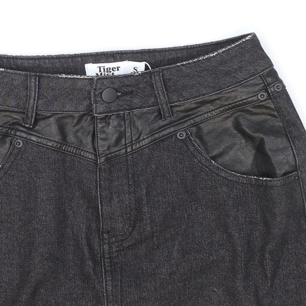 Tiger Mist Womens Black Cotton Mini Skirt Size S Zip - Pleather