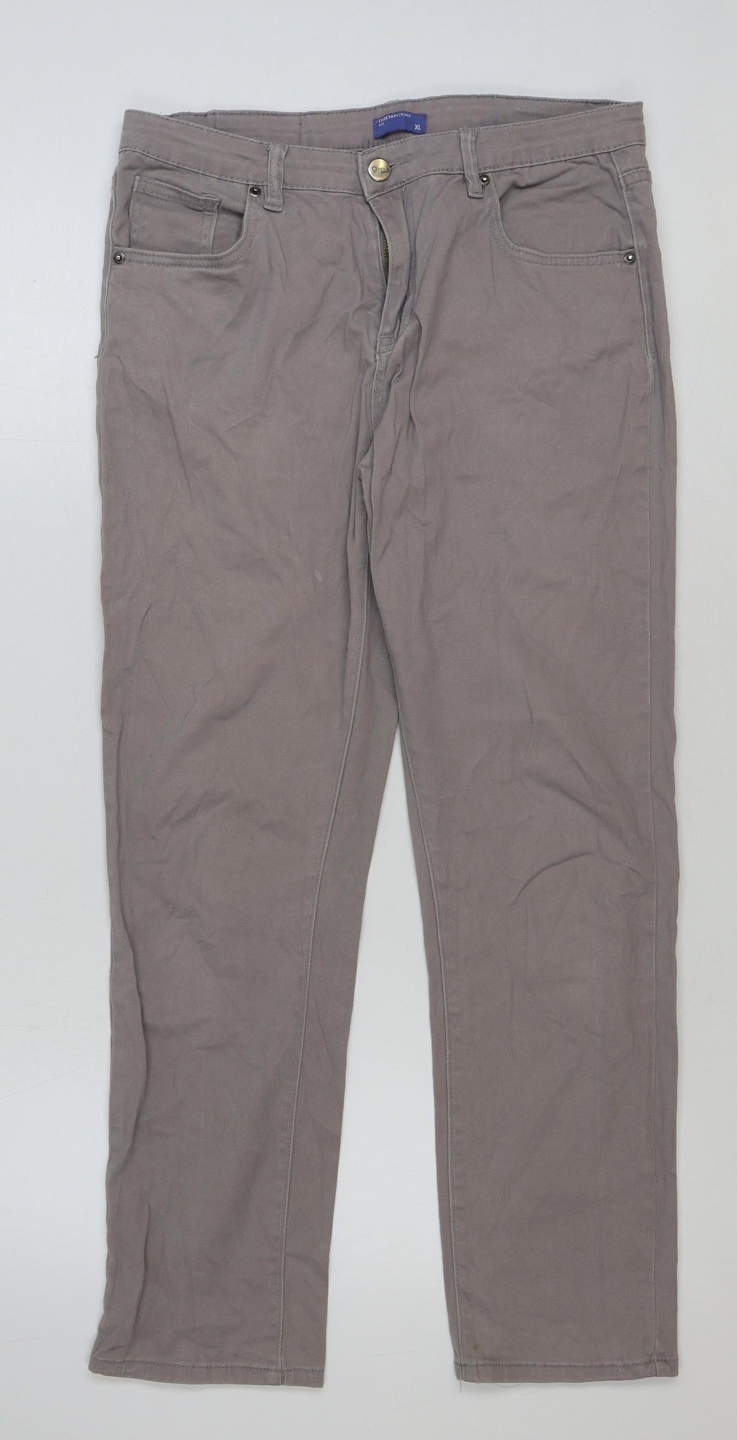Cheetah Womens Beige Cotton Trousers Size XL L28 in Regular Button