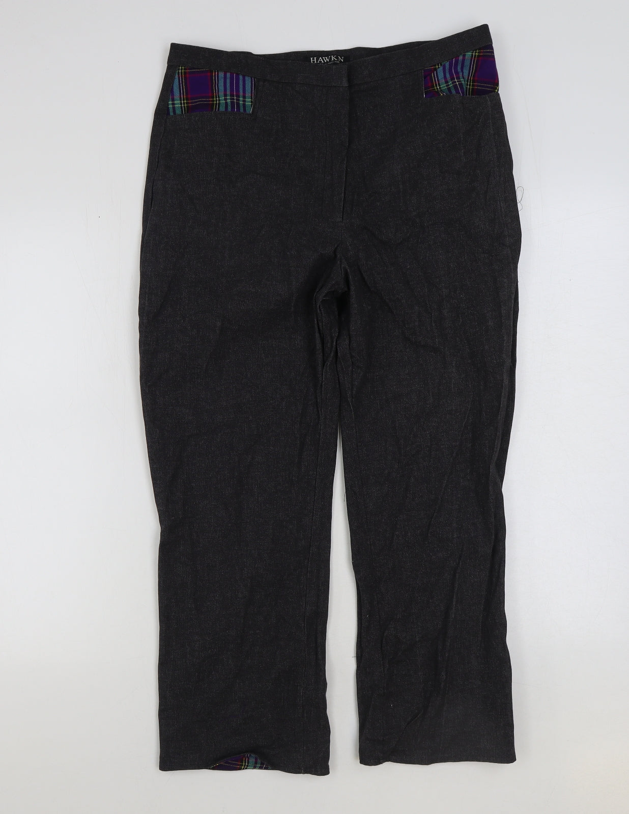 Hawkin Womens Grey Cotton Trousers Size L L25 in Regular Hook & Eye