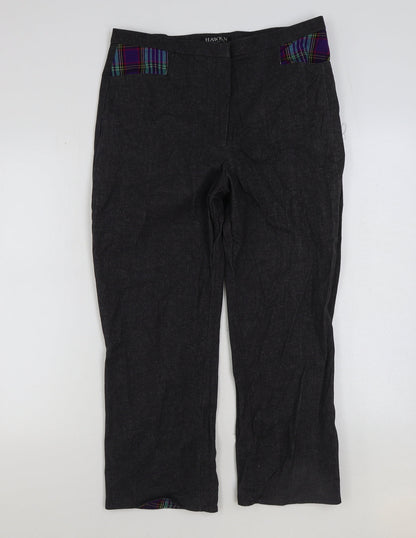 Hawkin Womens Grey Cotton Trousers Size L L25 in Regular Hook & Eye