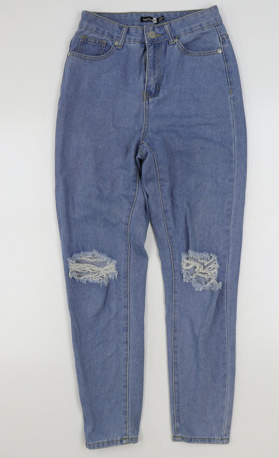 Boohoo Womens Blue Cotton Mom Jeans Size 8 L28 in Regular Button
