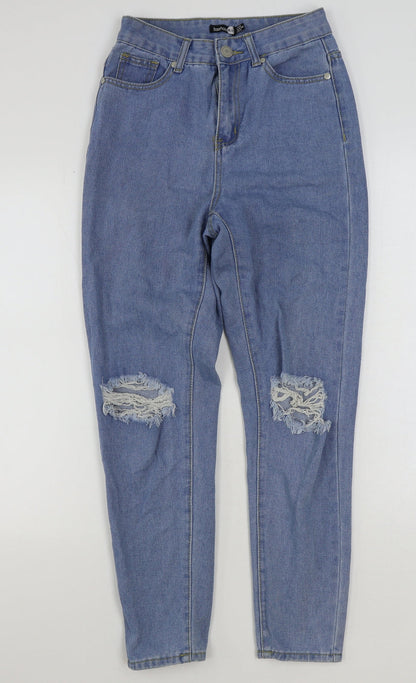 Boohoo Womens Blue Cotton Mom Jeans Size 8 L28 in Regular Button