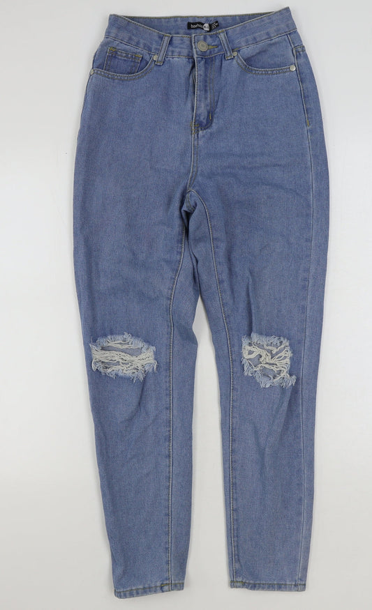 Boohoo Womens Blue Cotton Mom Jeans Size 8 L28 in Regular Button