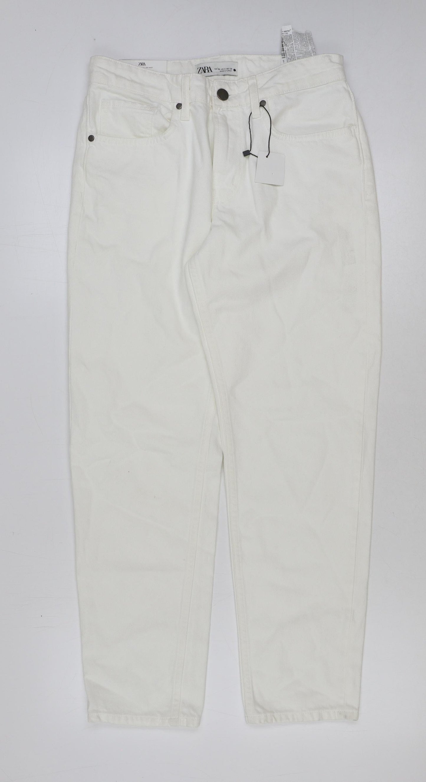 Zara Womens White Cotton Mom Jeans Size 8 L28 in Regular Button