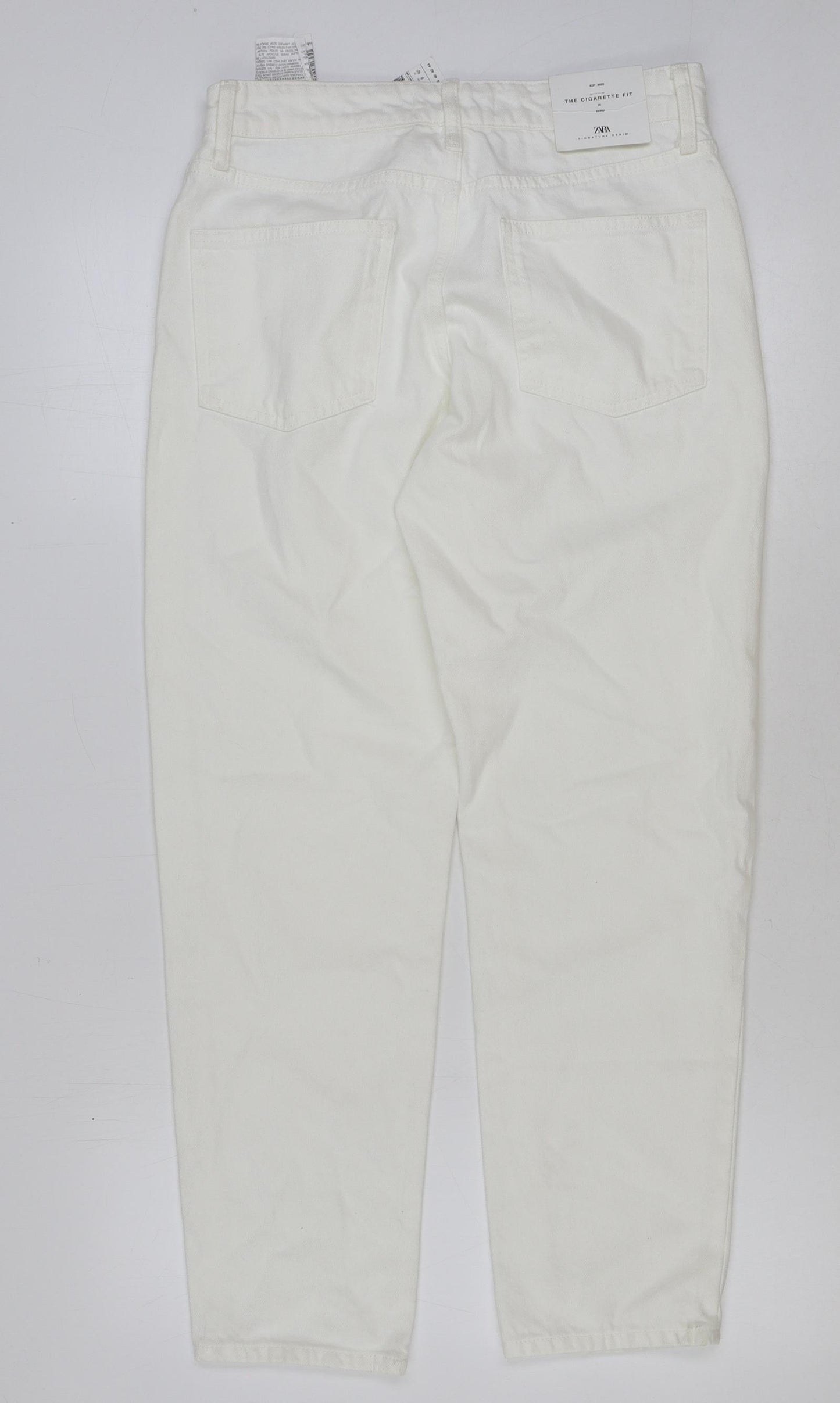 Zara Womens White Cotton Mom Jeans Size 8 L28 in Regular Button