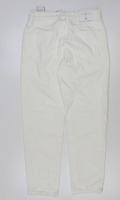 Zara Womens White Cotton Mom Jeans Size 8 L28 in Regular Button