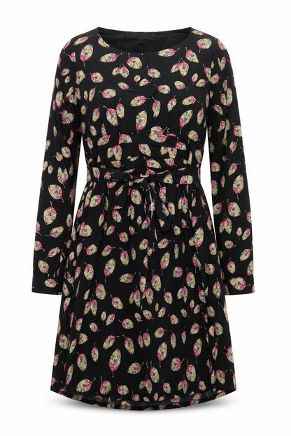 Rayzzo Womens Black Floral Polyester A-Line Size 12 Boat Neck Pullover - Leaf Print