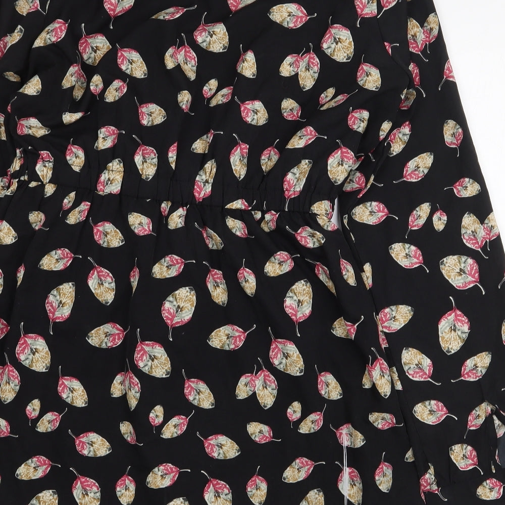 Rayzzo Womens Black Floral Polyester A-Line Size 12 Boat Neck Pullover - Leaf Print