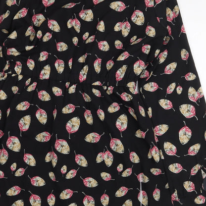 Rayzzo Womens Black Floral Polyester A-Line Size 12 Boat Neck Pullover - Leaf Print