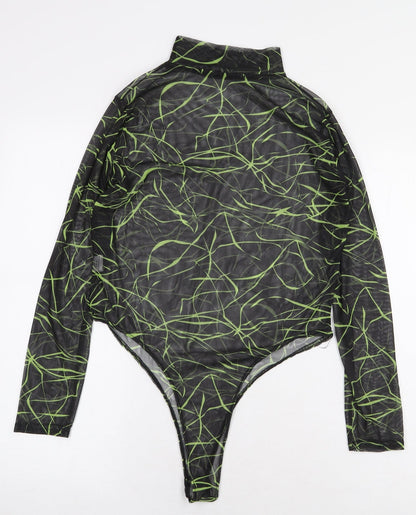 I SAW IT FIRST Womens Black Geometric Polyester Bodysuit One-Piece Size 16 Snap