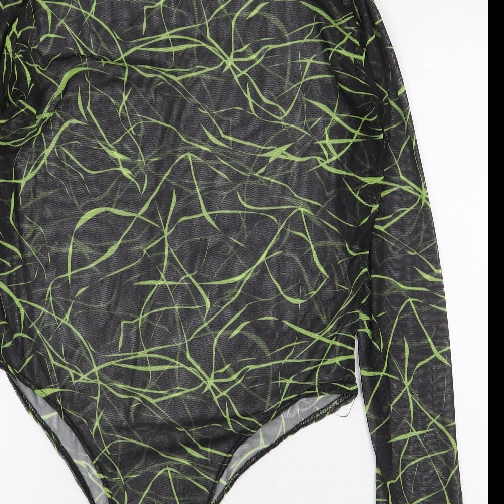 I SAW IT FIRST Womens Black Geometric Polyester Bodysuit One-Piece Size 16 Snap