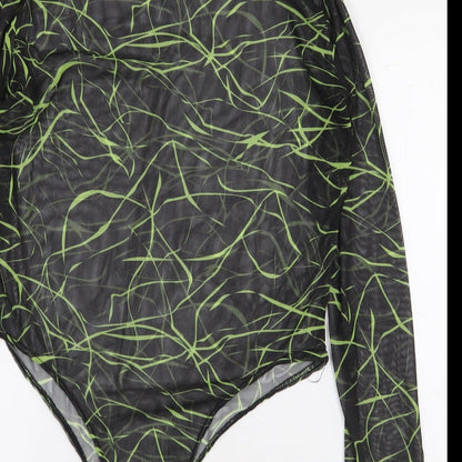 I SAW IT FIRST Womens Black Geometric Polyester Bodysuit One-Piece Size 16 Snap