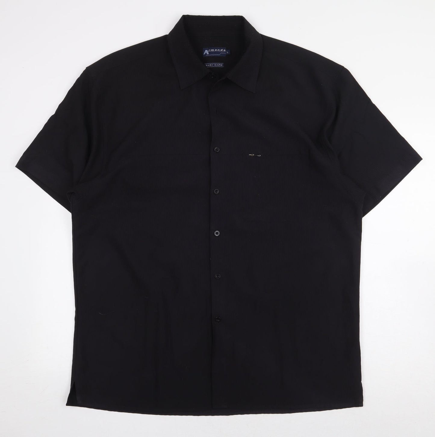 Armando Mens Black Polyester Polo Size L Collared Button